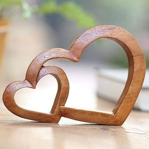 Double Hearts Carved Wooden Art Table or Wall NEW